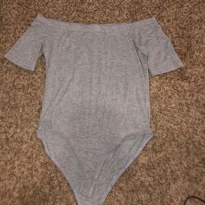 Light Gray, Off the Shoulder Body Suit